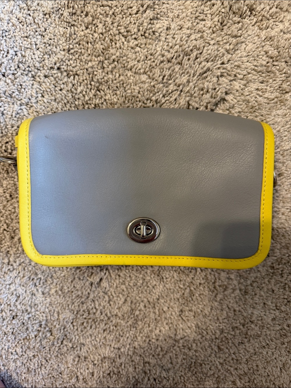 Coach Gray Leather Crossbody with Yellow Trim